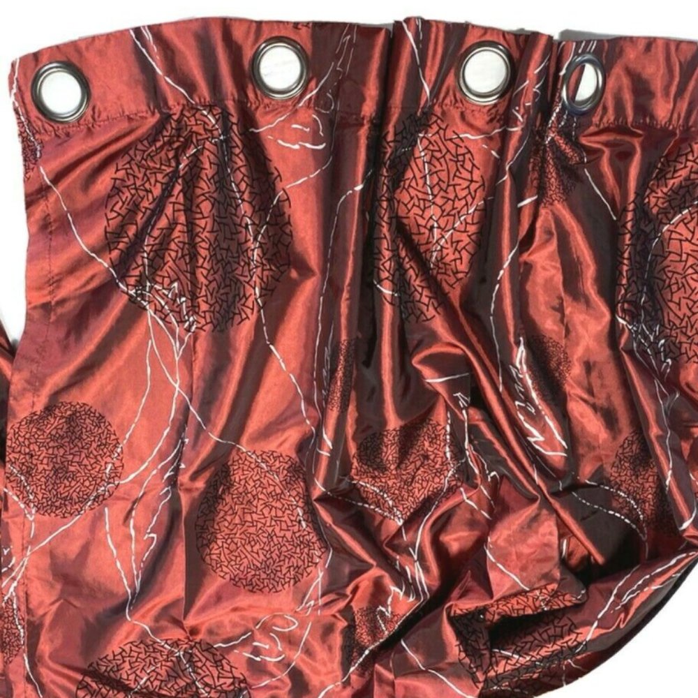 Pair Red Black Faux Silk Curtains Drapes Panels